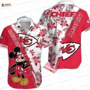 NFL Kansas City Chiefs Hawaiian Shirt Disney Mickey Mouse Tropical Flower Pattern