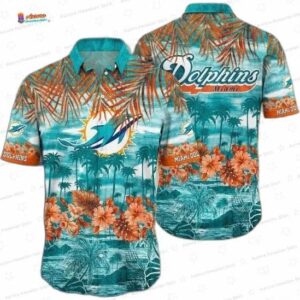 Trendy Miami Dolphins Aqua Orange Hawaiian Shirt – Tropical Floral Fan Gift