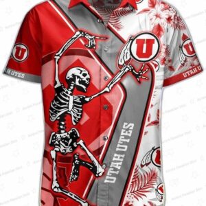 Utah Utes Skeleton Hawaiian Shirt with Red Floral Game Day Print