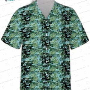 Old Man Off Road Jeep Hawaiian Shirt, Green Tropical 4×4 Aloha Button-Up for Adventure Dad Gift