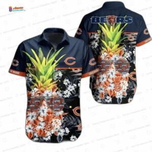 Dark Blue Pineapple Chicago Bears Hawaiian Shirt, Tropical Fan Aloha Button-Up for Summer