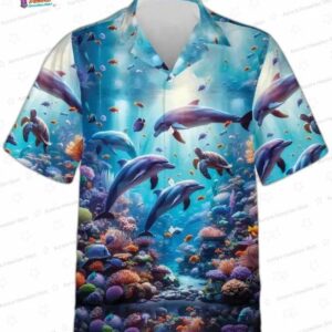Ocean Coral Reefs Dolphin Hawaiian Shirt for Beach Trips