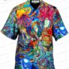 Tie Dye Octopus Hawaiian Shirt, Teal Red Big Tall Aloha Button-Up for Ocean Lover Gift