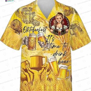 Oktoberfest It s Time To Drink Beer Hawaiian Shirt Beer Lovers Gift Oktoberfest Vintage Hawaii Beach 1