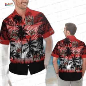 Palm Shadows Slayer Hawaiian Shirt – Tropical Sunset Heavy Metal Hawaiian Shirt