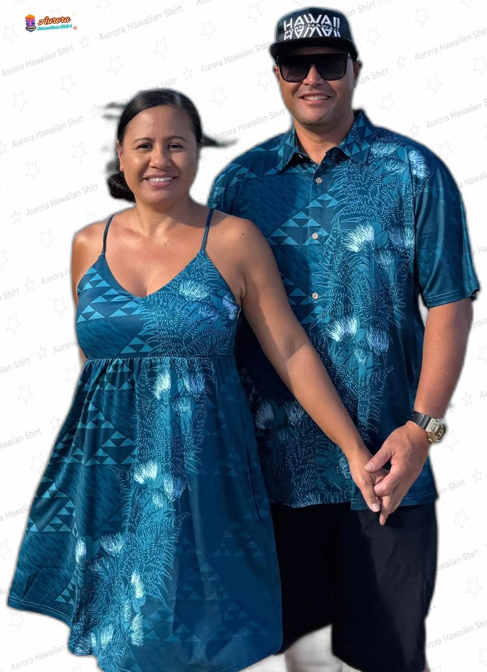 Teal Papahi Dri Fit Hawaiian Shirt with Fern Print for Island Golf Wear Teal Papahi Dri Fit Hawaiian Shirt with Fern Print for Island Golf Wear