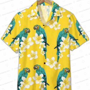 Trendy Yellow Parrot Hawaiian Shirt for Tropical Vacation