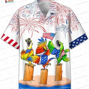 4th of July Parrot Hawaiian Shirt for Beach Parties