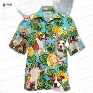 Brown Staffordshire Bull Terrier Pineapple Hawaiian Shirt