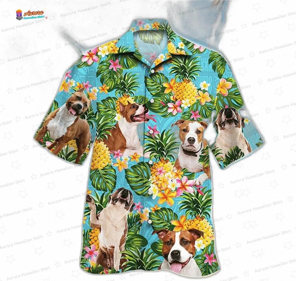 Brown Staffordshire Bull Terrier Pineapple Hawaiian Shirt Brown Staffordshire Bull Terrier Pineapple Hawaiian Shirt