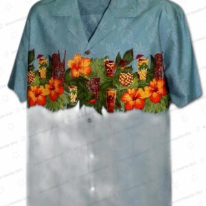 Pineapple Tiki Cocktail Hawaiian Shirt, Vintage Bar Aloha Button-Up for Beach Vacation Gift