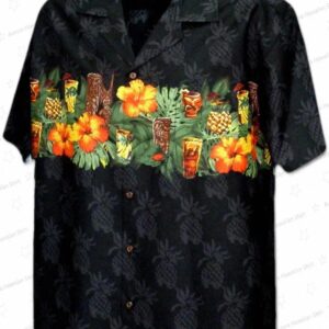 Pineapple Tiki Polynesian Drink Chest Band Cotton Aloha Shirt 1