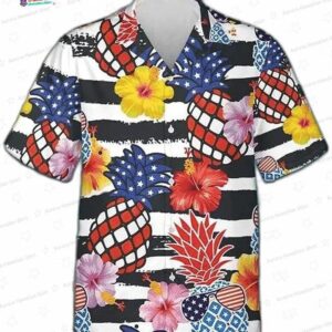 Trendy Patriotic Pineapple Hawaiian Shirt for Summer Beach Days