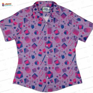 Bisexual Dice RPG Gay Hawaiian Shirt, Pink Blue Curvy Aloha Button-Up for Pride Vacation Gift