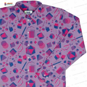 Bisexual Colors Gay Hawaiian Shirt, Long Sleeve RPG Dice Button-Up