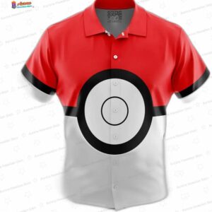 Red Poke Ball Pokemon Hawaiian Shirt, Short Sleeve Button-Up for Gamers