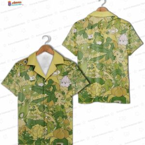 Green Grass Type Pokemon Hawaiian Shirt for Gamer Vacation Gift