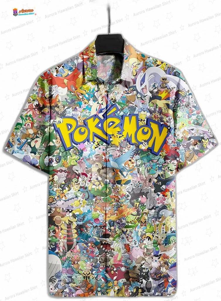 All Pocket Monsters Pokemon Hawaiian Shirt, Colorful Gamer Collage Aloha Button-Up for Vacation Gift All Pocket Monsters Pokemon Hawaiian Shirt, Colorful Gamer Collage Aloha Button-Up for Vacation Gift