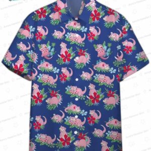 Tropical Slowpoke Pokemon Hawaiian Shirt with Pink Blue Floral Print