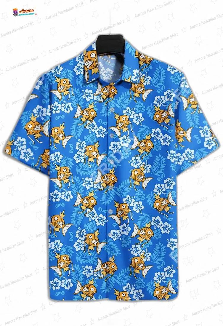 Magikarp Blue Floral Pokemon Hawaiian Shirt, Water Type Aloha Button-Up for Gamer Vacation Gift Magikarp Blue Floral Pokemon Hawaiian Shirt, Water Type Aloha Button-Up for Gamer Vacation Gift