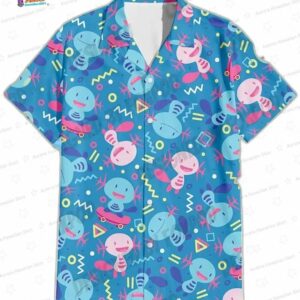 Wooper Upah Pokemon Hawaiian Shirt, Blue Water Type Gamer Aloha Button-Up for Summer Vacation Gift
