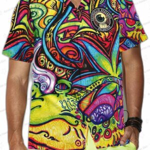 Psychedelic Research Volunteer Hawaiian Shirt, Neon Abstract Aloha Button-Up for Festival Vacation Gift