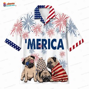 Funny Pug 4th of July Hawaiian Shirt for Dog Lovers