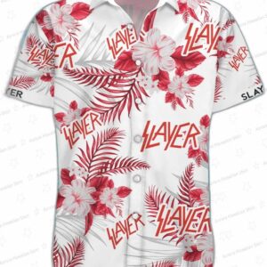 Red White Floral Slayer Hawaiian Shirt – Tropical Heavy Metal Hawaiian Shirt