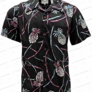 Retro Pineapple Bamboo Island Night Rayon Hawaiian Shirt