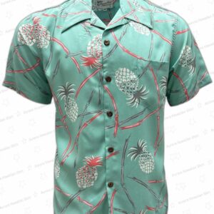 Retro Pineapple Bamboo Sea Foam Rayon Hawaiian Shirt – Tropical Resort Shirt