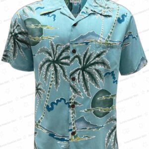 Retro Scenic Palm Aqua Rayon Hawaiian Shirt – Vintage Resort Shirt