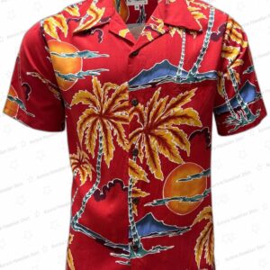 Retro Scenic Palm Fire Rayon Hawaiian Shirt – Sunset Resort Shirt