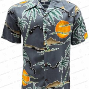 Retro Scenic Palm Gray Rayon Hawaiian Shirt – Vintage Island Shirt