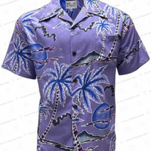 Retro Scenic Palm Purple Rayon Hawaiian Shirt – Vintage Resort Shirt