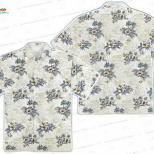 Trendy White Lotus Blue Floral Hawaiian Shirt for Resort Style