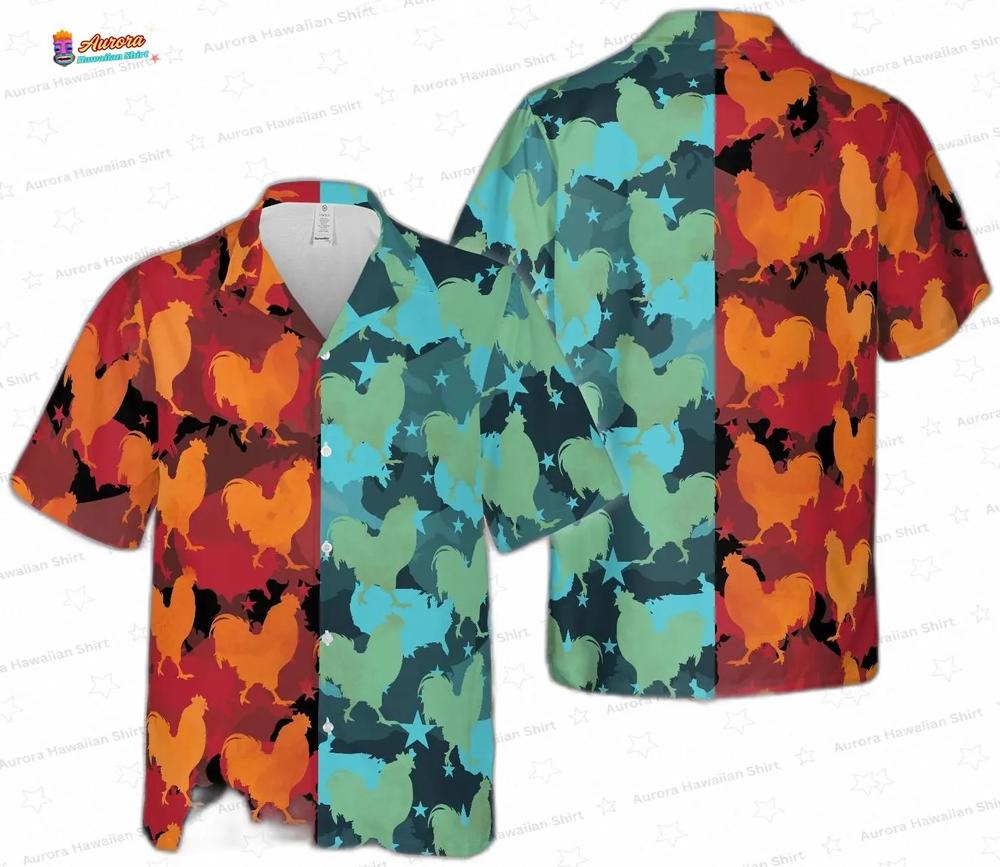 Hot And Cold Rooster Camo Hawaiian Shirt, Two-Tone 3D Gift Hot And Cold Rooster Camo Hawaiian Shirt, Two-Tone 3D Gift
