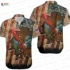 Blue Floral Rooster Hawaiian Shirt, Summertime Farmhouse Button-Up