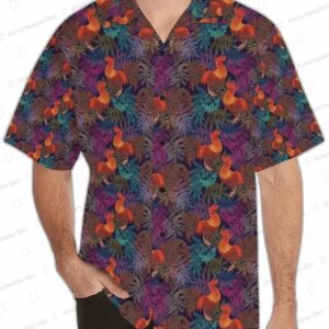 Dark Tropic Rooster Print Hawaiian Shirt, Chicken Lover Summer Gift
