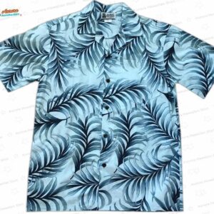 Royal Hawaiian Luau Blue Hawaiian Shirt, Tropical Palm Leaf Aloha Button-Up for Beach Vacation Gift