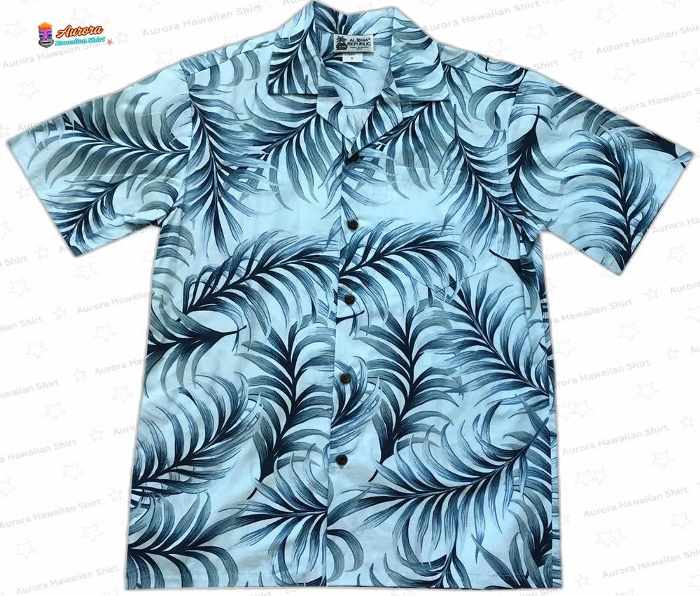 Royal Hawaiian Luau Blue Hawaiian Shirt, Tropical Palm Leaf Aloha Button-Up for Beach Vacation Gift Royal Hawaiian Luau Blue Hawaiian Shirt, Tropical Palm Leaf Aloha Button-Up for Beach Vacation Gift