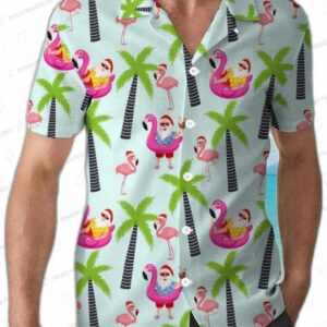 Santa Claus With Flamingo Christmas In July Trendy Hawaiian Shirt 1
