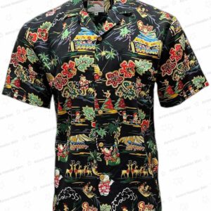 Santa s Surf Shack Black Rayon Hawaiian Shirt – Holiday Beach Shirt