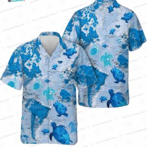 Blue Sea Explorer Turtle Map Hawaiian Shirt for Ocean Lovers and Beach Trips