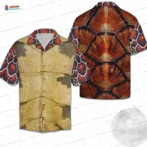 Sea Turtle Shell Turtle Hawaiian Shirt, Realistic Costume Aloha Button-Up for Beach Vacation Gift