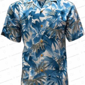 Shadow Garden Blue Rayon Hawaiian Shirt – Tropical Leaf Shirt