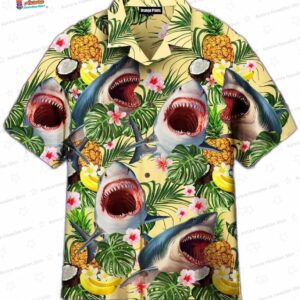 Shark Attack Pineapple Hawaiian Shirt, Short Sleeve Aloha Beach Outfit