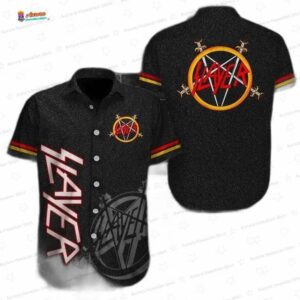 Slayer Black Sand Edition Hawaiian Shirt – Vintage Metal Logo Button-Up