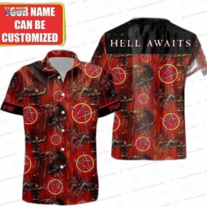 Personalized Slayer Hell Awaits Pentagram Hawaiian Shirt – Gothic Metal Button-Up