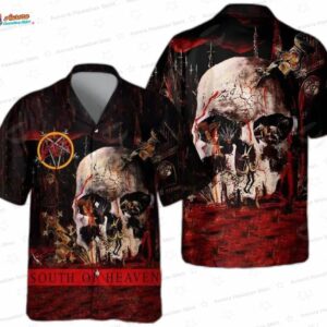 Slayer South of Heaven Skull Hawaiian Shirt – Dark Metal Graphic Aloha Shirt