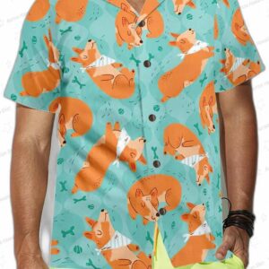 Sleeping Corgi Dreams About Bones Hawaiian Shirt 2
